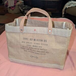 Apolis Global Citizen Market Bag Tote Bangladesh Project Jute Leather Handles